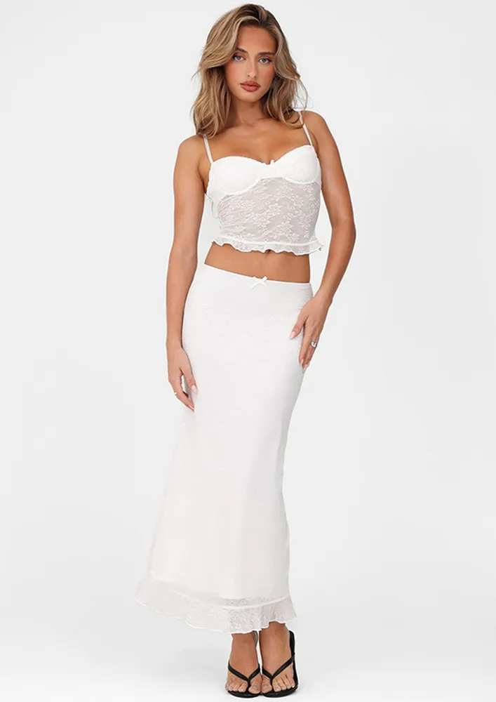 Off-white Semi-sheer Lace Top With Skirt