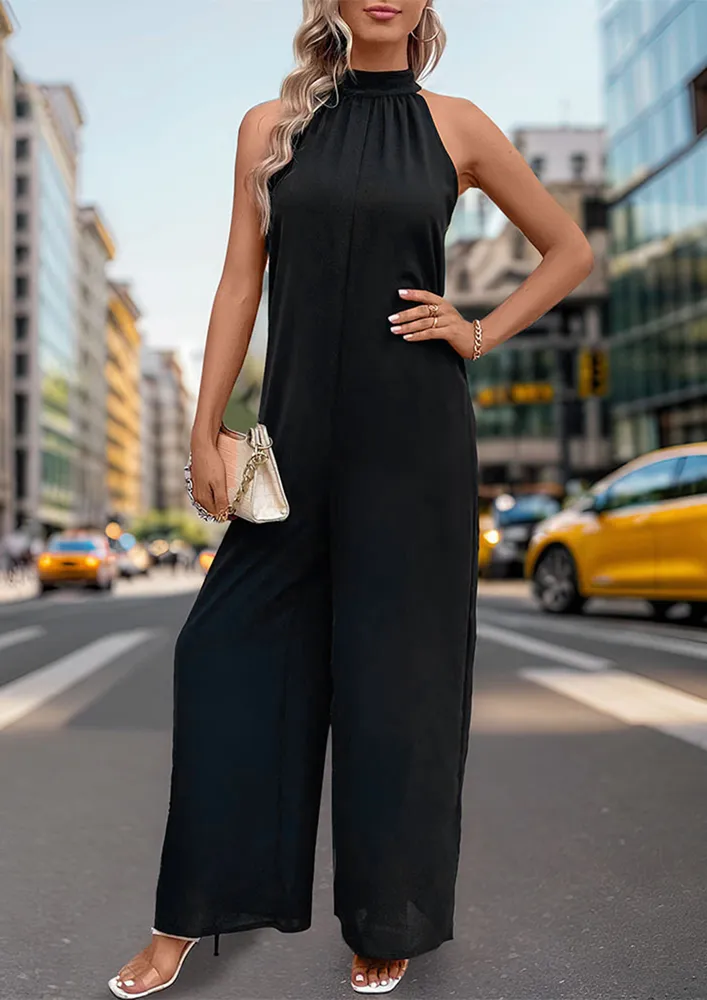 Black Halter Neck Loose Fit Jumpsuit