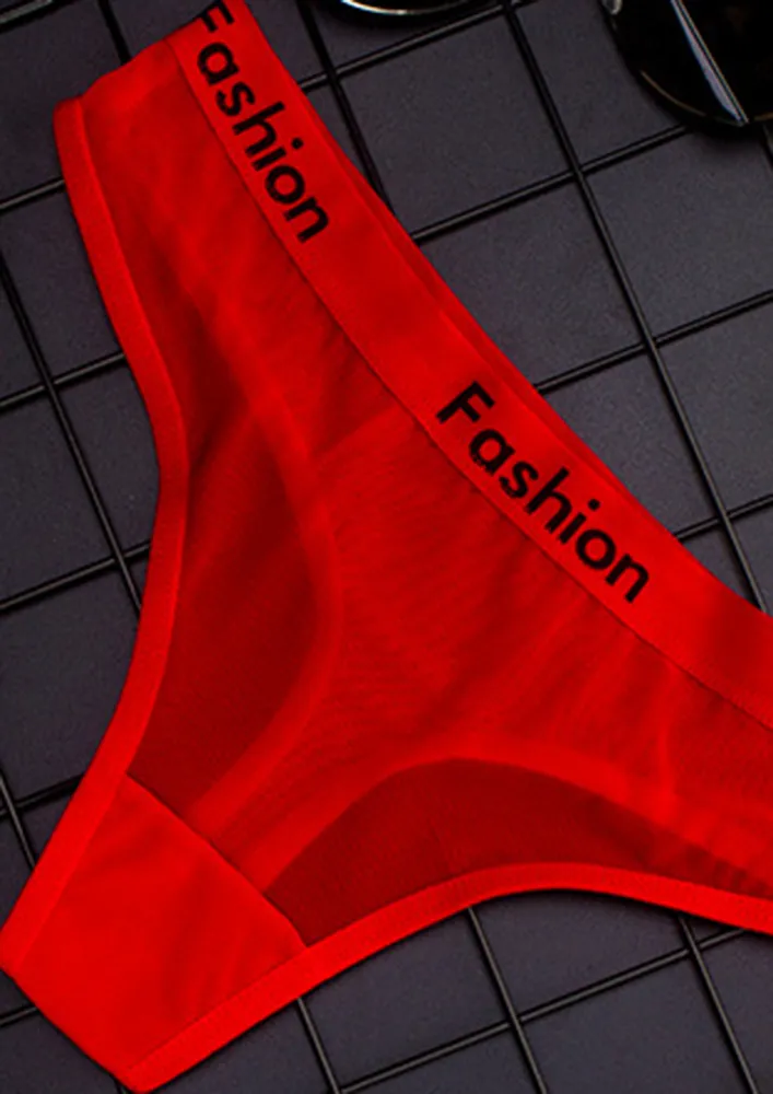 LOW-WAIST TRANSPARENT RED MESH THONG