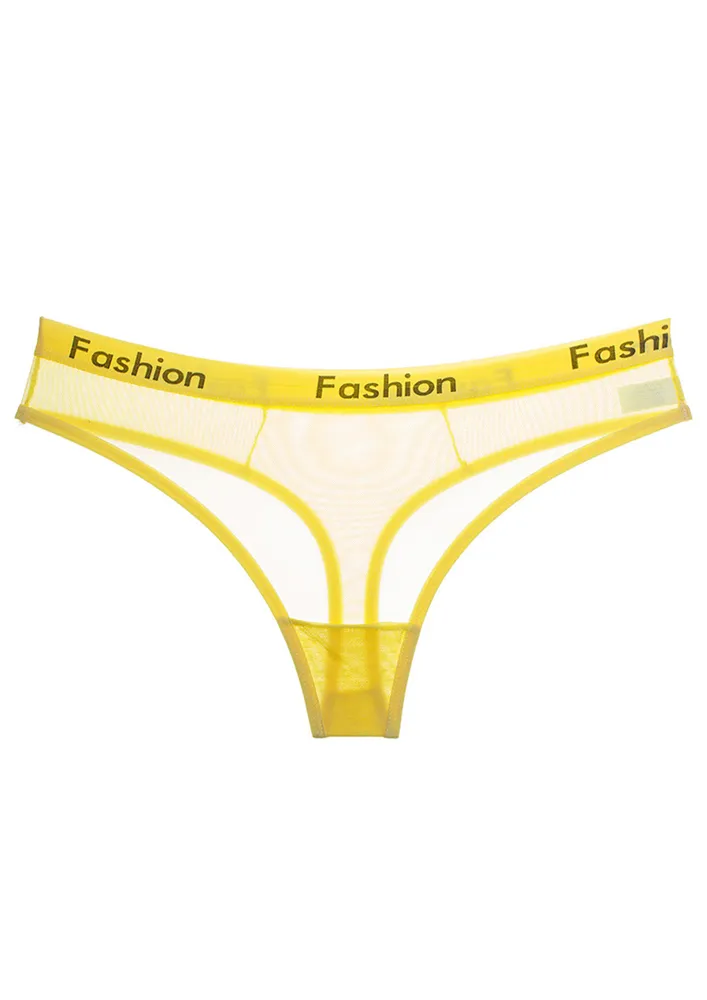 LOW-WAIST TRANSPARENT YELLOW MESH THONG