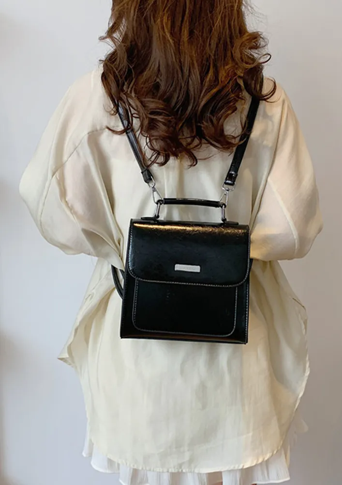 BLACK FLAP FRONT CONVERTIBLE CROSSBODY BAG