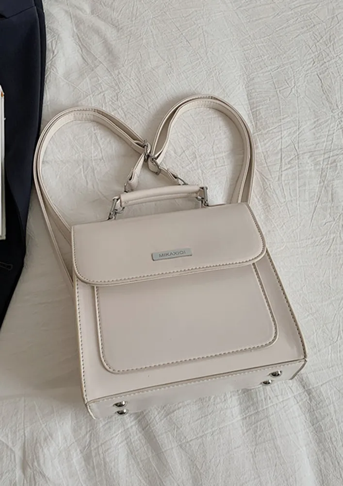 WHITE FLAP FRONT CONVERTIBLE CROSSBODY BAG