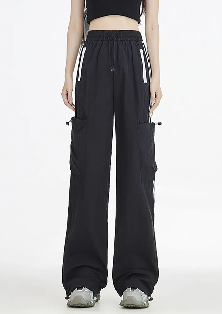 Black Cord-stopper Waist Pants