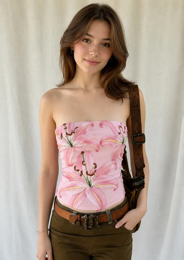 Pink Floral Strapless Tube Top
