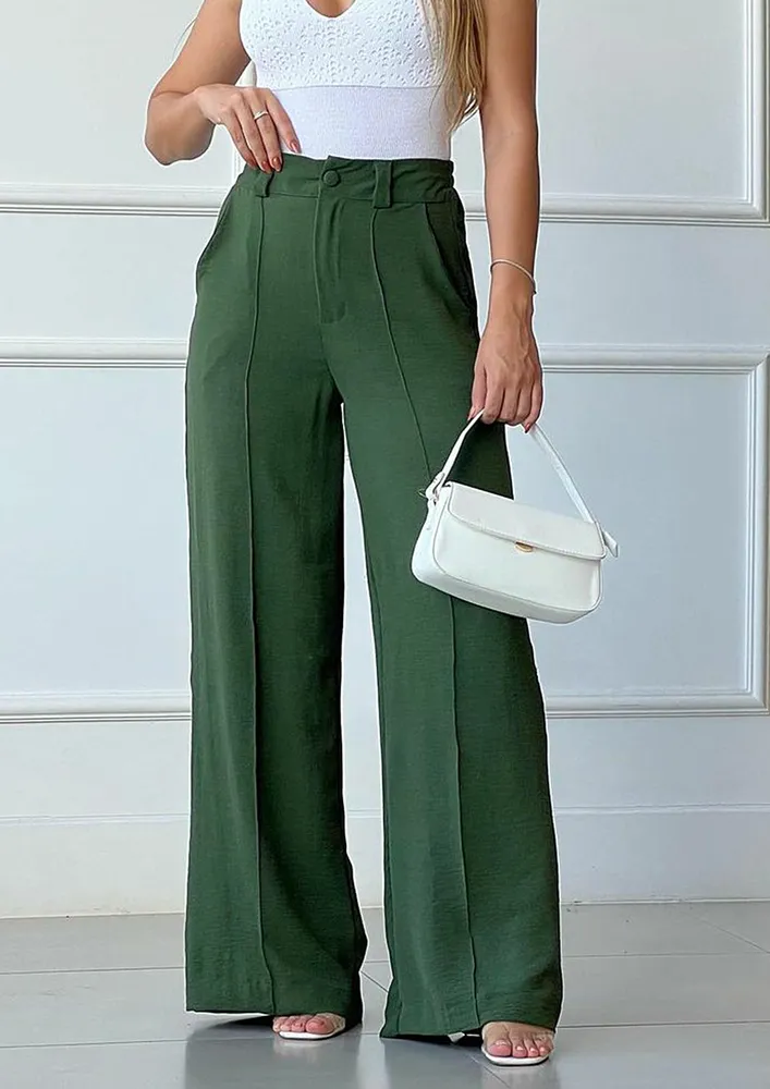 GREEN WIDE TWILL MID-WAIST TROUSER