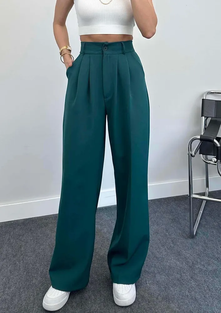 Green Pull-on Straight Trousers