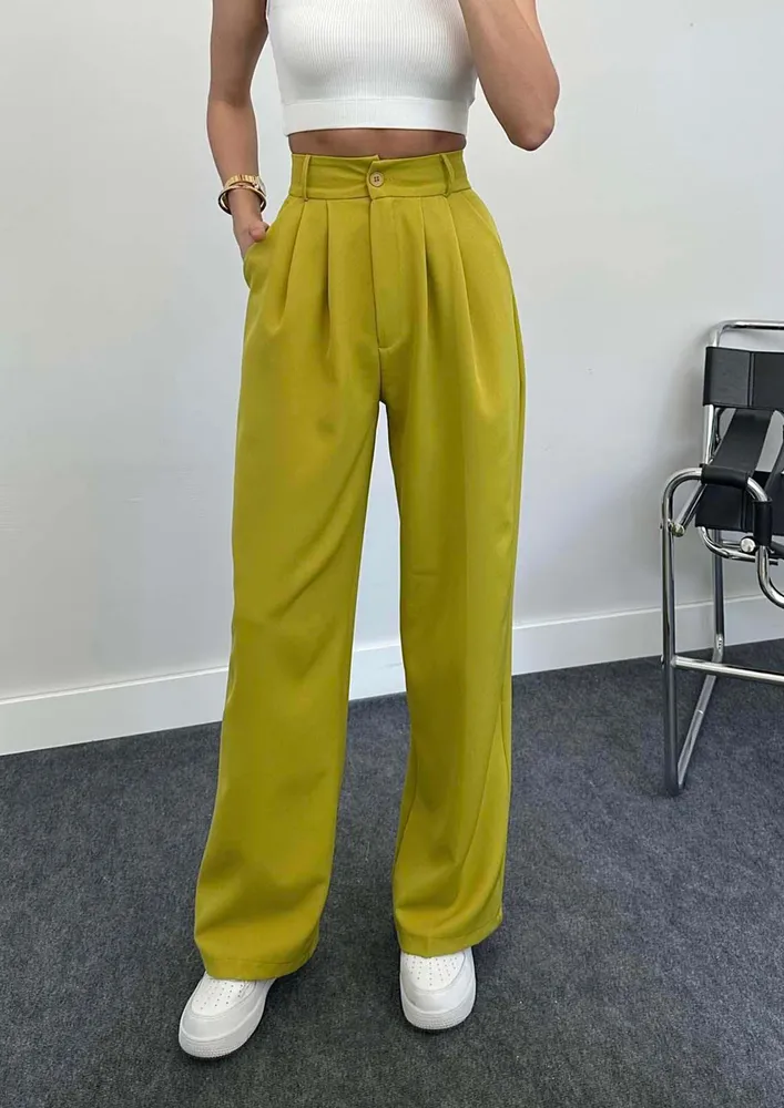 Yellow-green Pull-on Straight Trousers