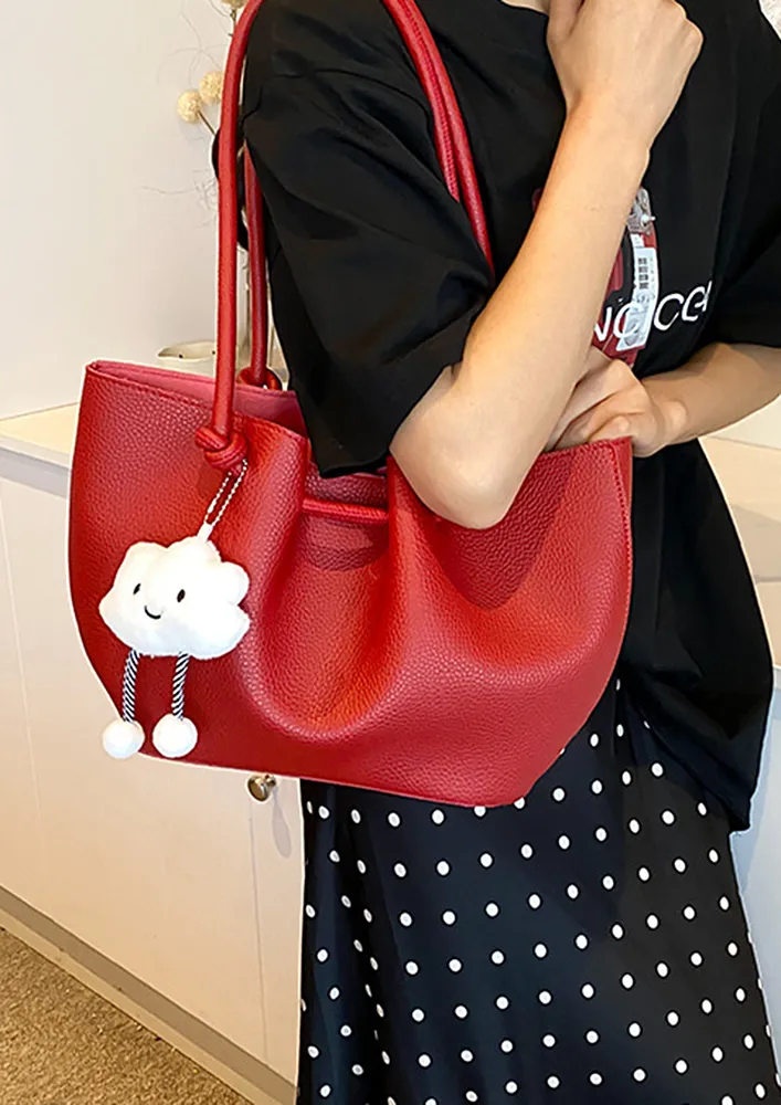 RED DOUBLE HANDLE SHOPPER BAG