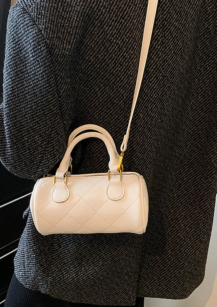 CYLINDRICAL RHOMBUS WHITE PU HANDBAG