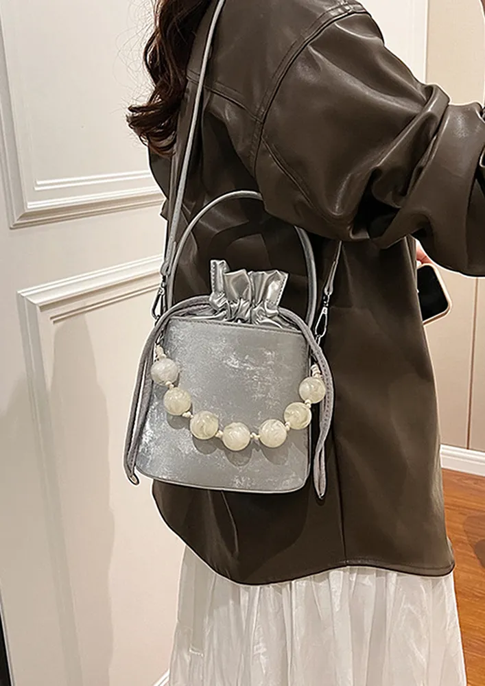 SILVER MINI CROSSBODY BUCKET BAG