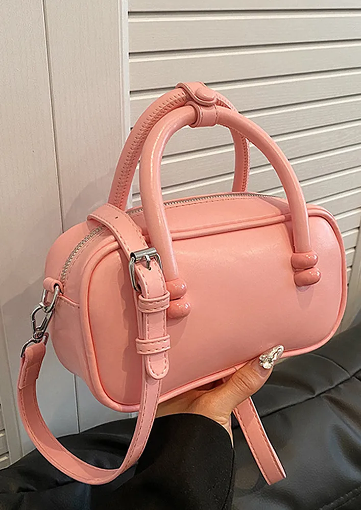 PINK CURVED-EDGE CROSSBODY BAG