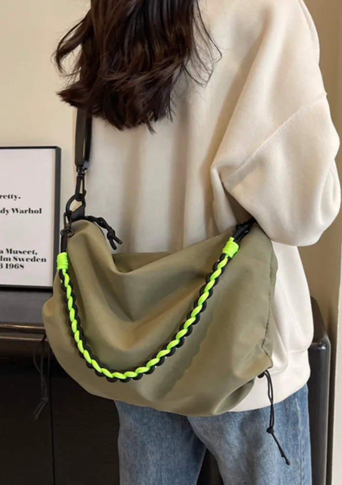 GREEN NYLON CROSSBODY CORD STOPPER BAG