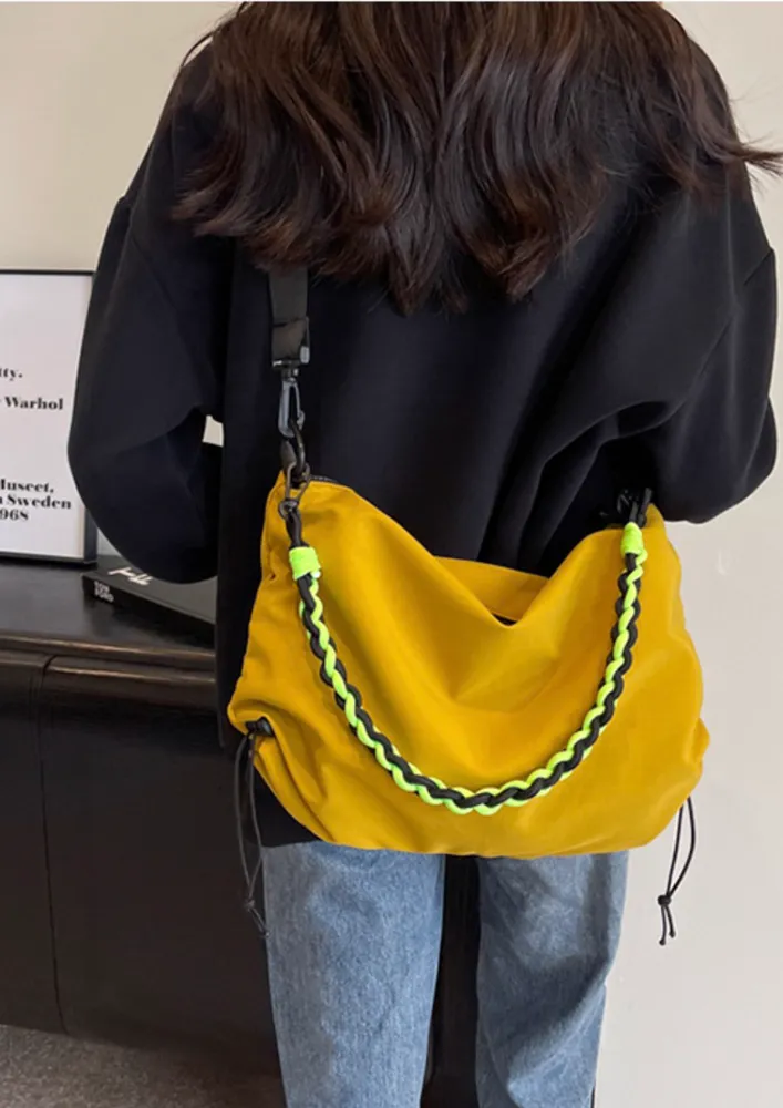 YELLOW NYLON CROSSBODY CORD STOPPER BAG