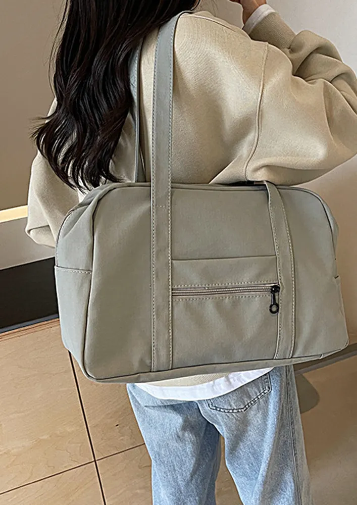 GREY CANVAS DOUBLE STRAP SHOULDER BAG