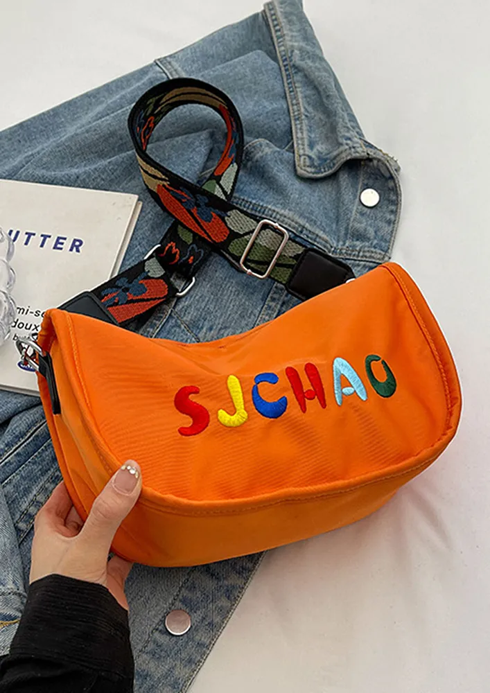 ORANGE LETTER EMBROIDERY CROSSBODY BAG