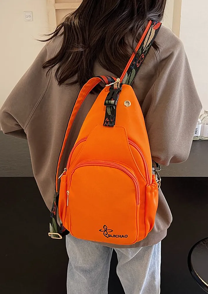 ORANGE CONVERTIBLE PRINTED STRAP BAG