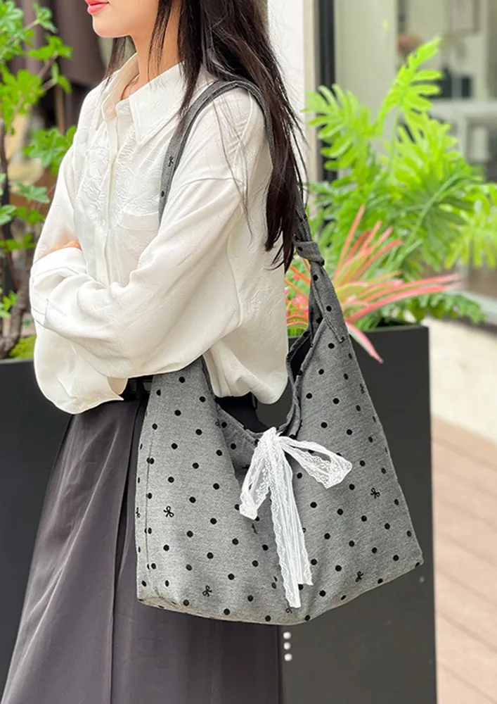 GREY PRINTED CANVAS TOTE BAG