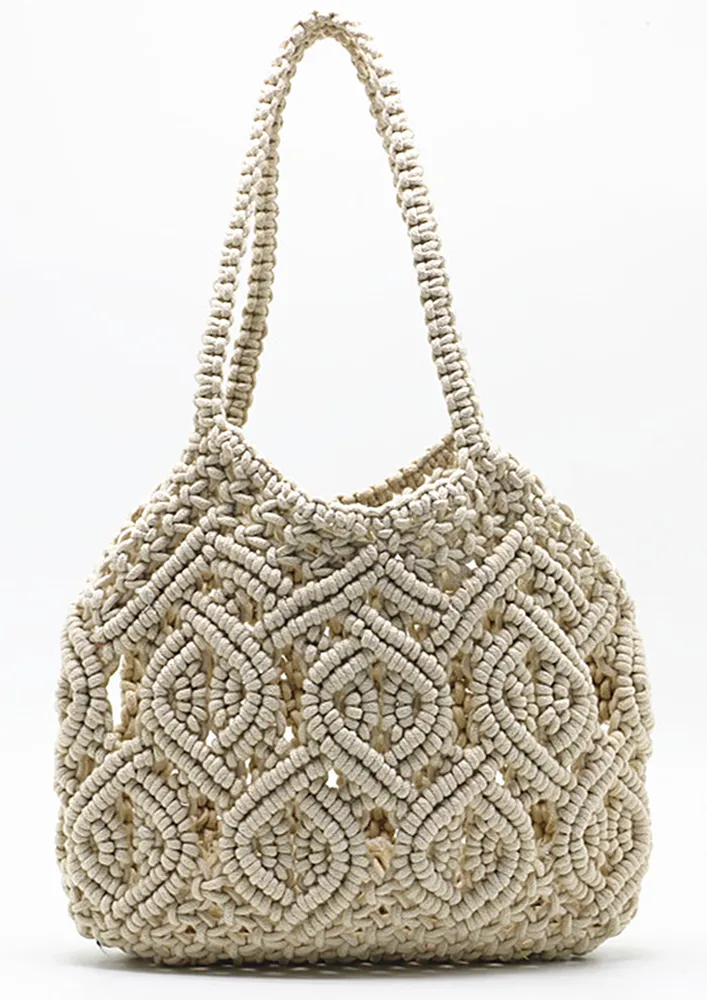 WHITE GEOMETRIC BEACH SHOULDER BAG