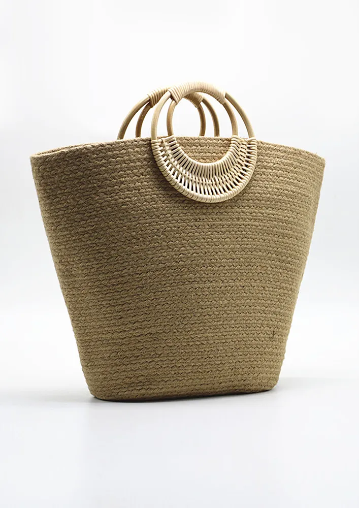 KHAKI STRAW KNIT HANDBAG