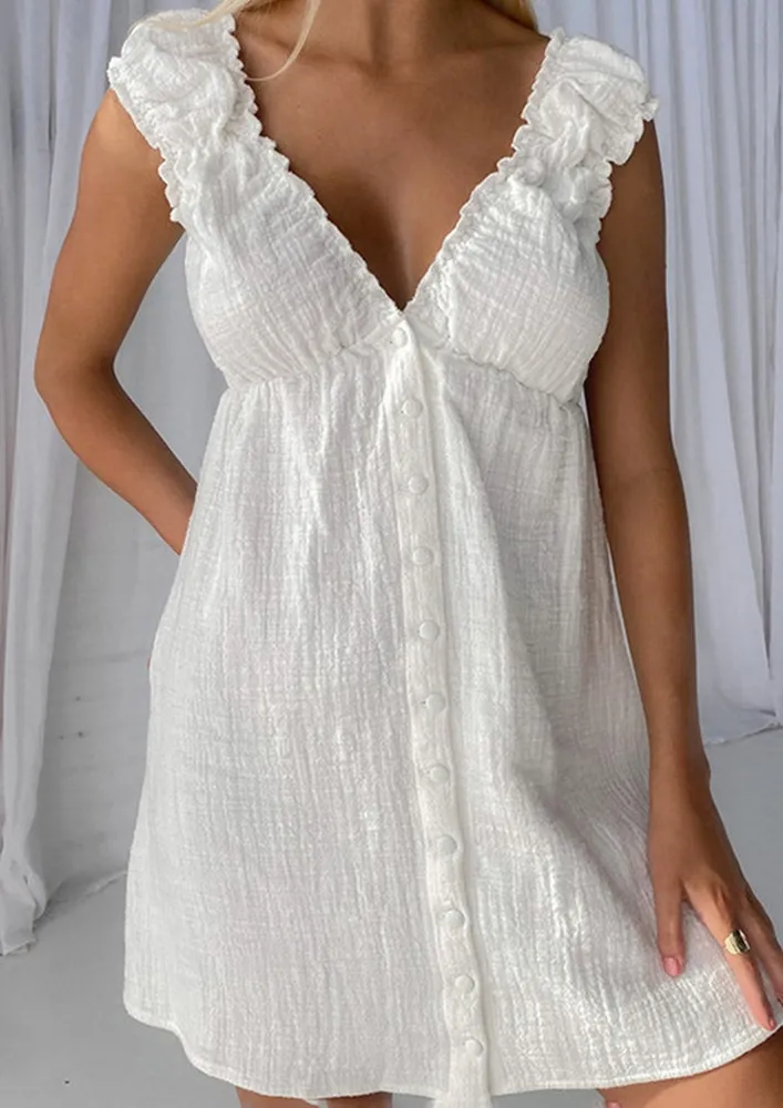 White Crinkled Cotton Lounge Dress