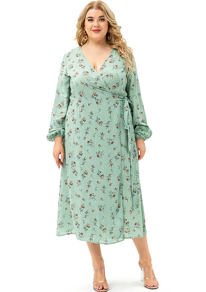 Light Green Plus Size Wrap Dress