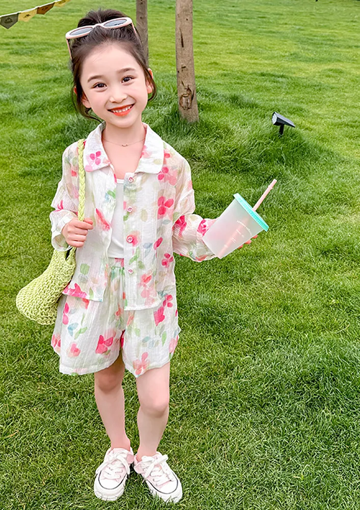 Girls Floral Print Shirt & Wide Shorts