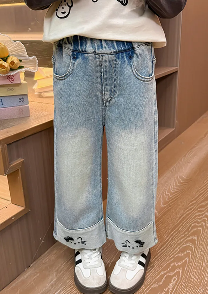 Blue Heavy Washed Girls Jeans