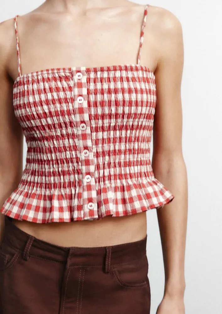 Red Gingham Check Cami Top