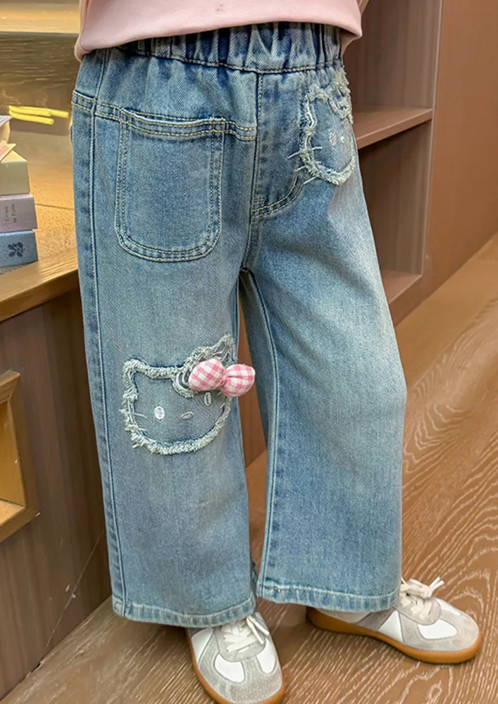 Girls Blue Kitty Design Jeans