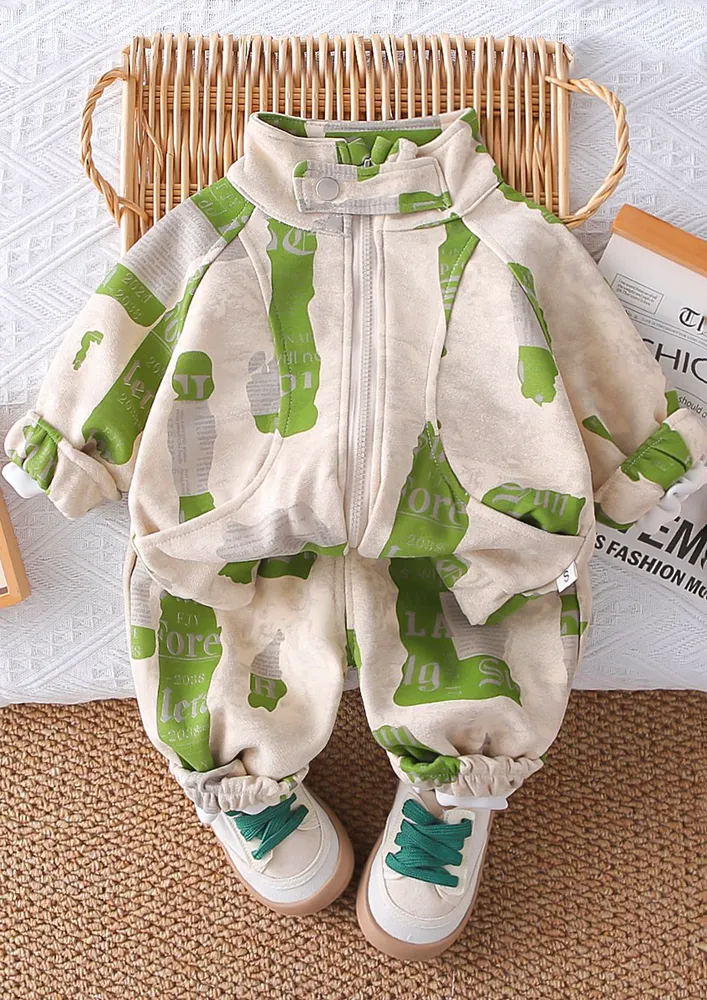 Green 2pc Boys Printed Sweatshirt & Joggers 