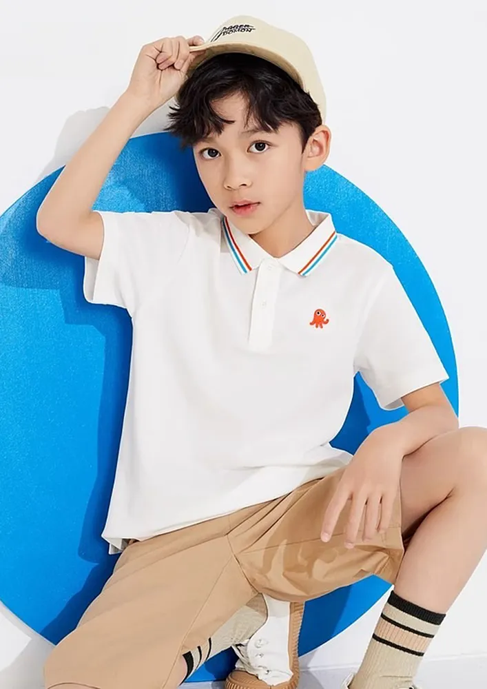 Boys Solid White Polo T-shirt