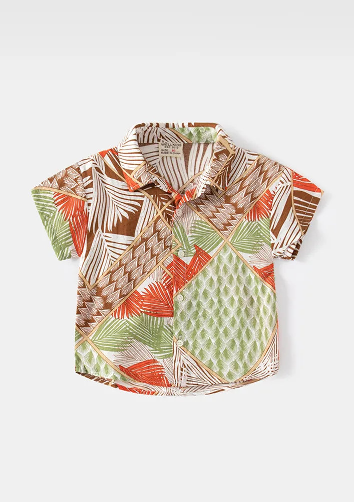 Boys Printed Short Sleeve Button-up Shirt