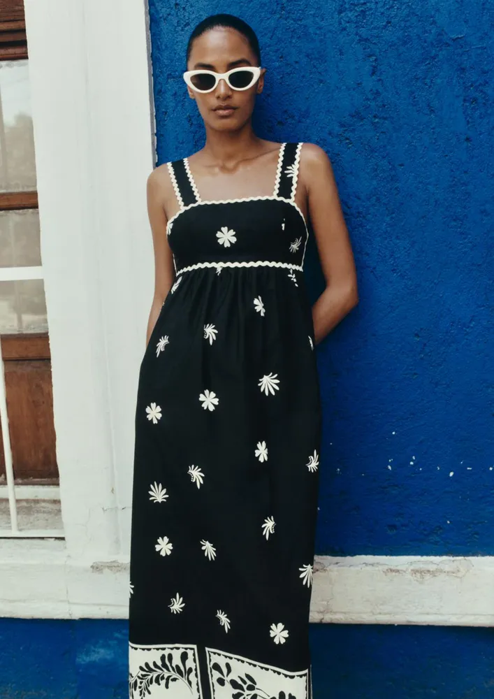 Strappy Black Floral Print Midi Dress