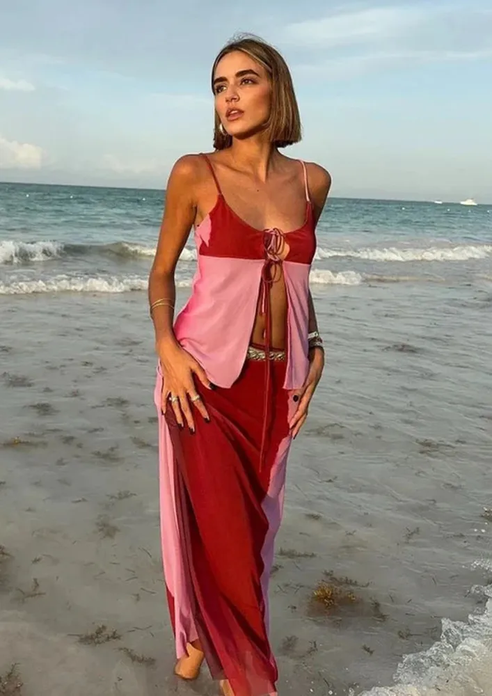 Red Dyed Tie-up Front Cami Top
