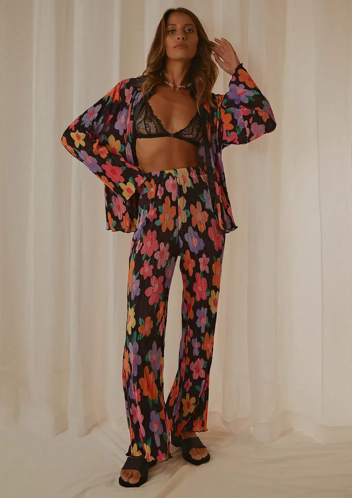 Plisse-effect Floral Print 2pc Co-ord Set