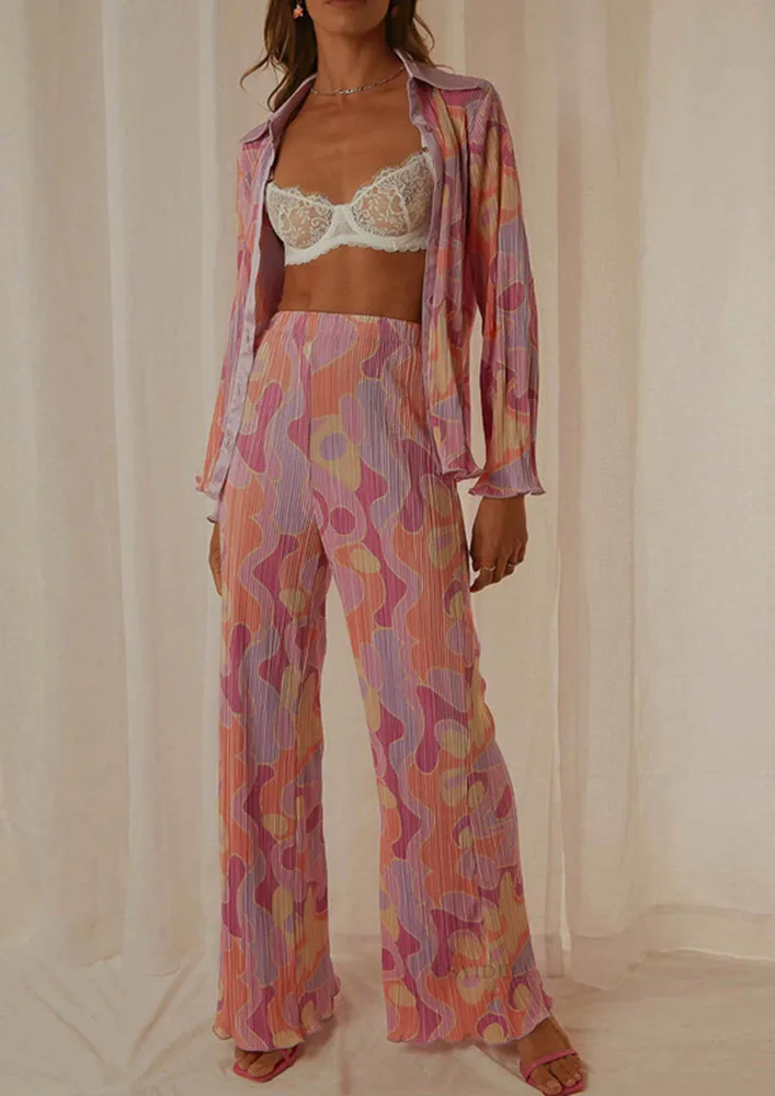 Abstract Print Plisse-effect 2pc Co-ord Set