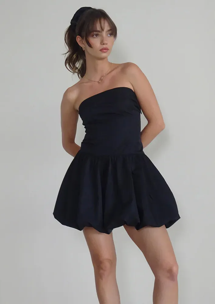 Black Bubble-hem Bandeau Dress