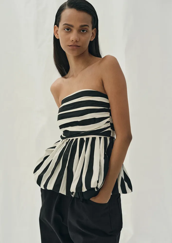 Black Striped Bubble Hem Tube Top