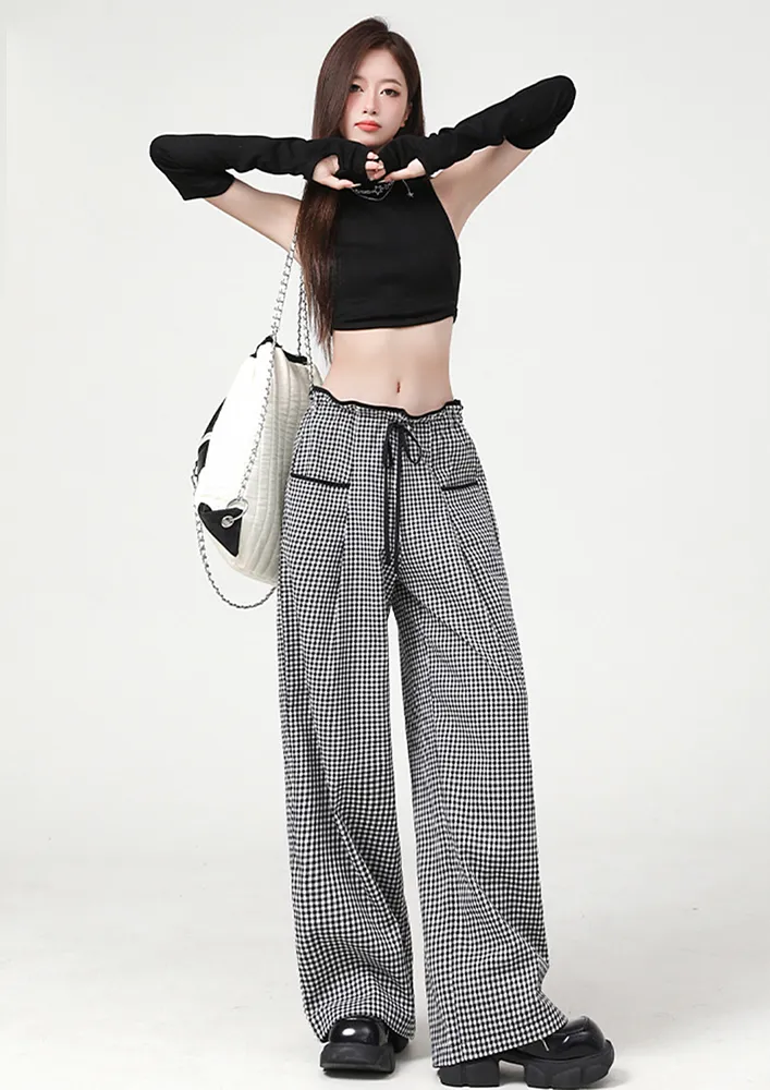 Gingham Print High-rise Loose Straight Pants