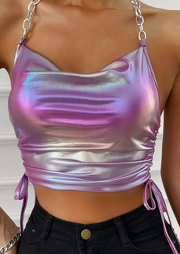 Purple Holographic Halter Neck Top