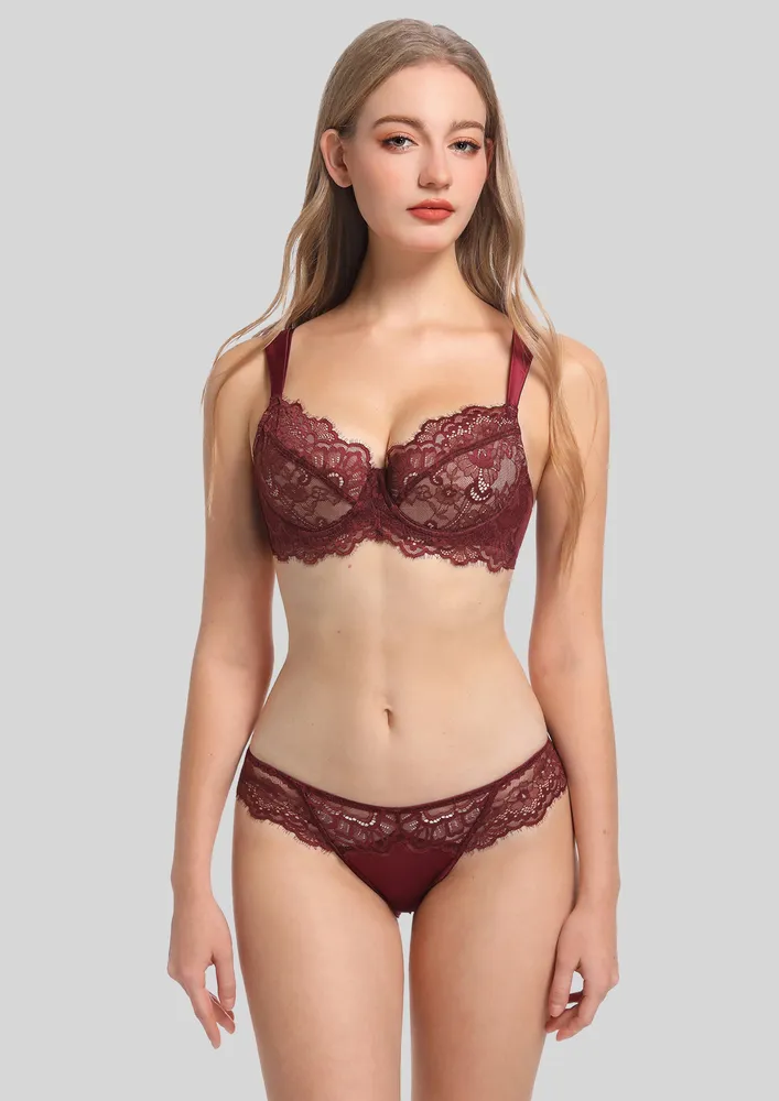 Crimson Contrast Self-design Lightly Padded Bra