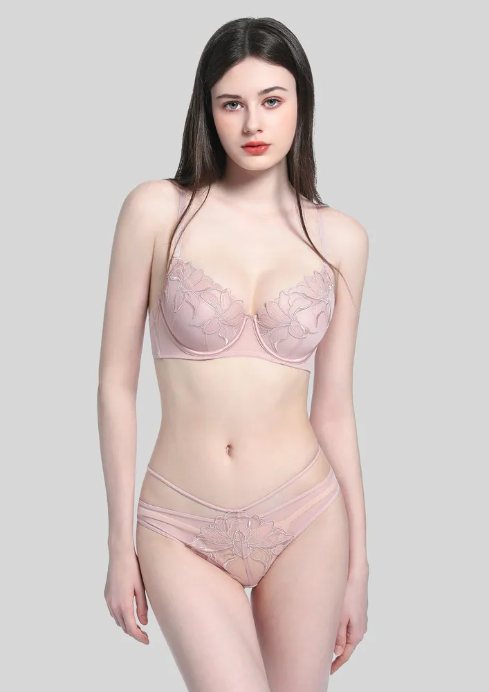 Embroidered Padded Bra & Thong Briefs