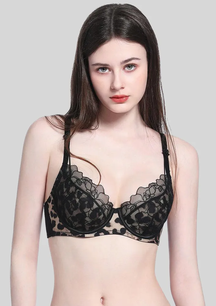 Animal Print Embroidered Bra