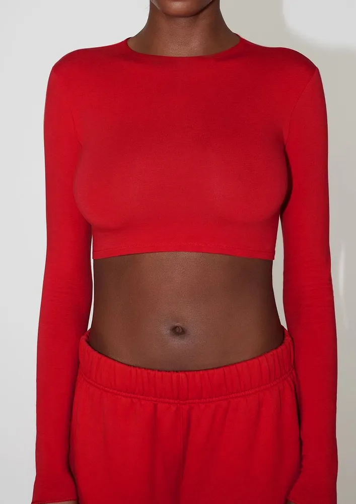Red Knot-tie Crop Top