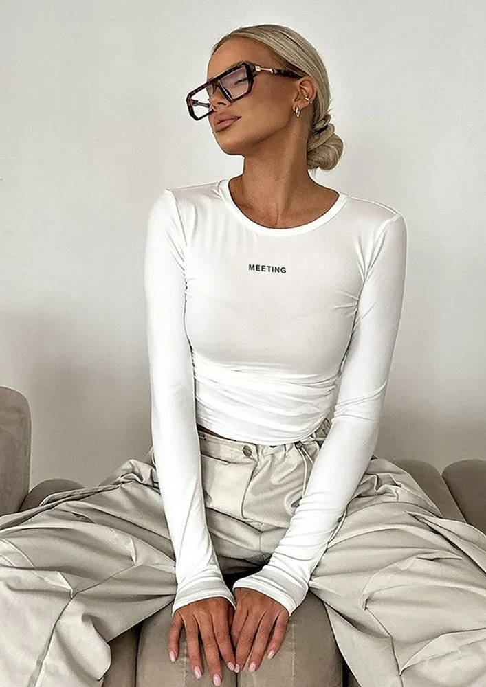 White Full Sleeve Fitted T-shirt