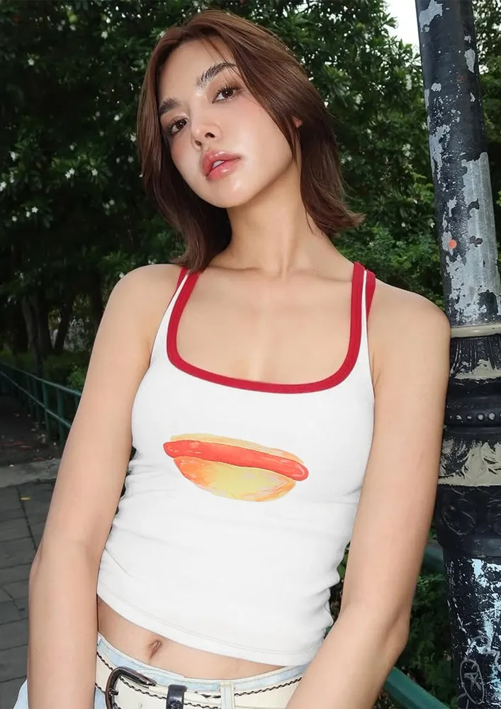 White Hotdog-print Tank Top