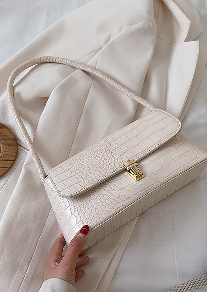 WHITE EMBOSSED PATTERN SHOULDER BAG