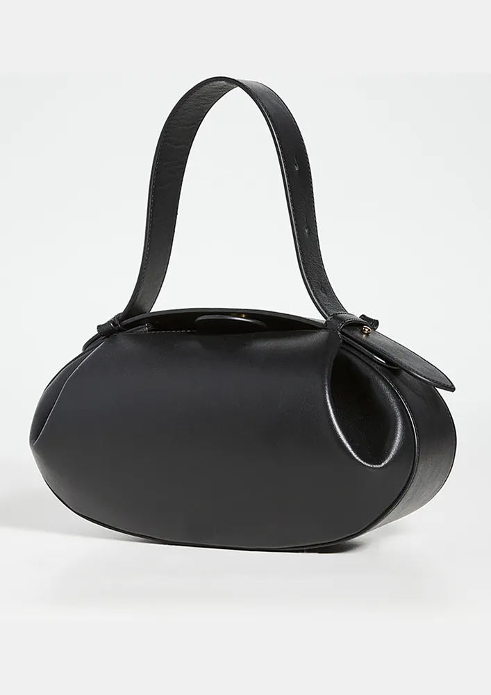 BLACK RUCHED ADJUSTABLE HANDLE HANDBAG