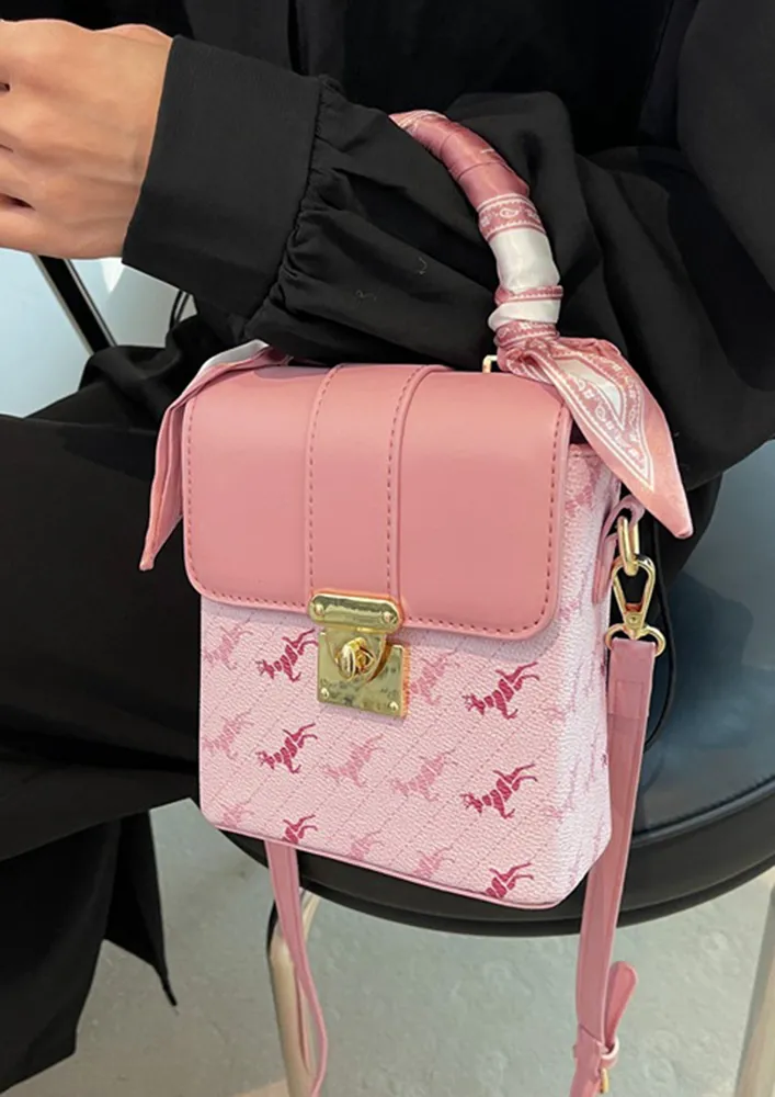 PINK PRINTED FRONT FLAP CROSSBODY BAG