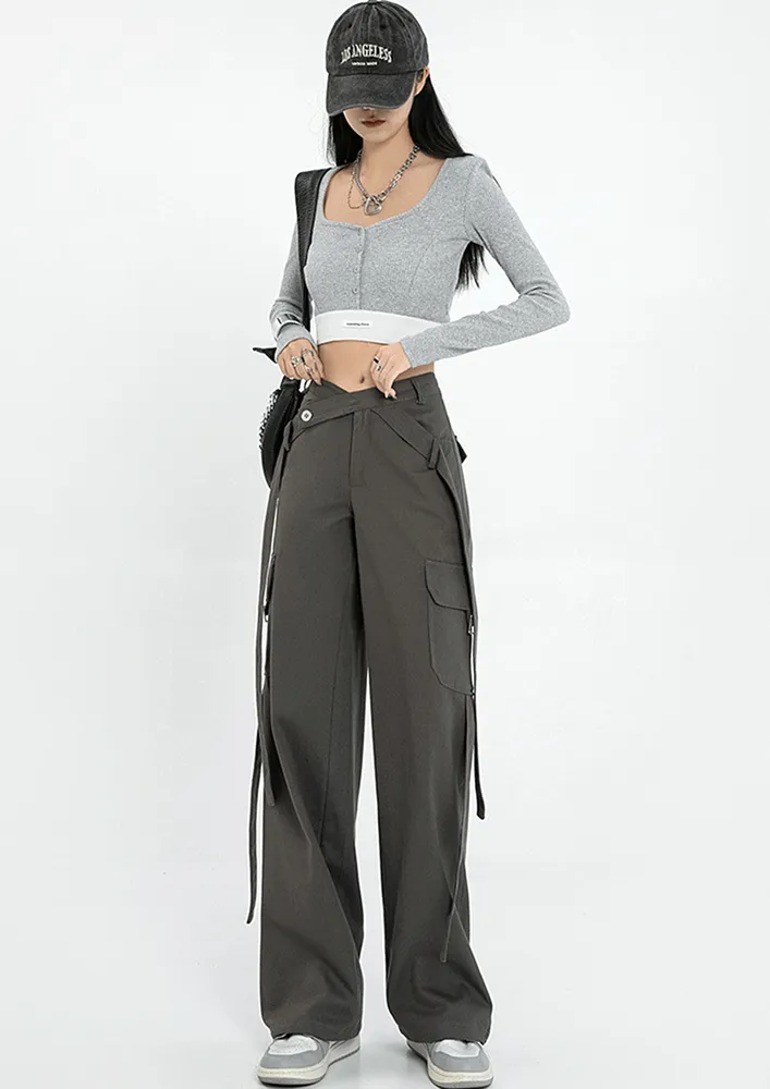 Grey V-shaped Waist Cargo Pants